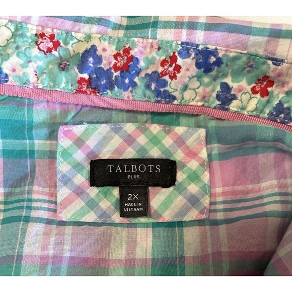 Talbots Womens Plus 2X Cotton Button Up Tulip Plaid Long Sleeves Shirt - Picture 12 of 13